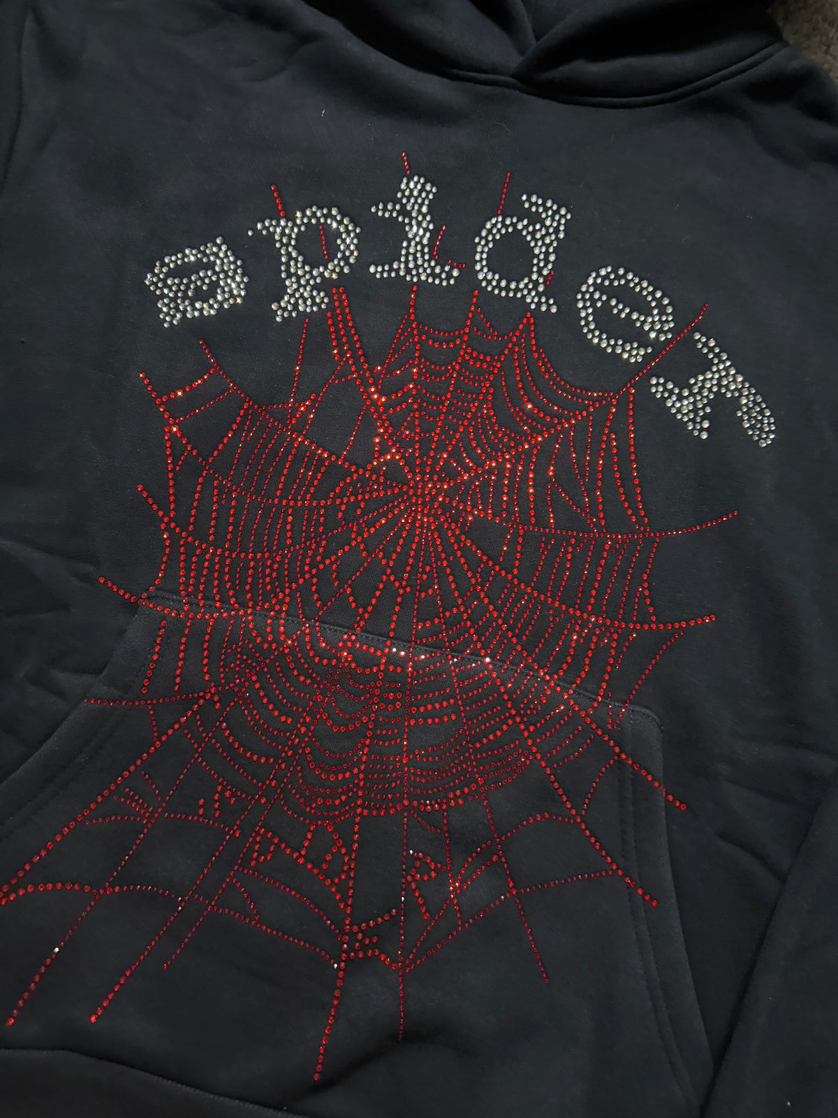 Sp5der rhinestone black with Red Web Hoodie