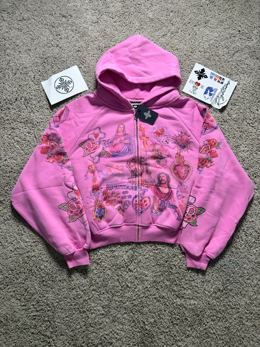 Righteous Pink Zip Up Hoodie