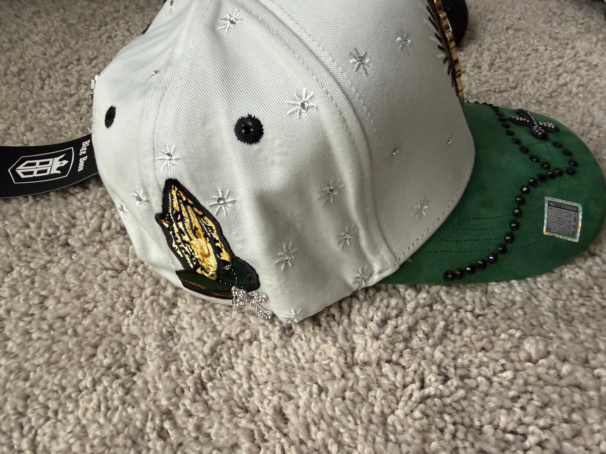 San Judas White Green Rhinestone Hat
