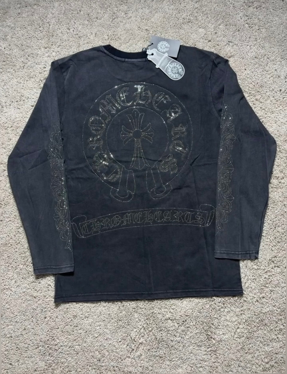 Chrome Heart Black Rhinestone Long Sleeve