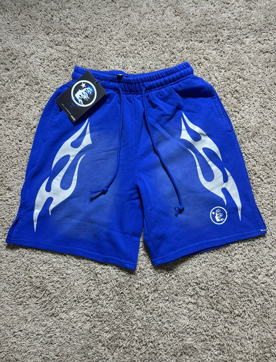 Hellstar Blue Shorts with white flame