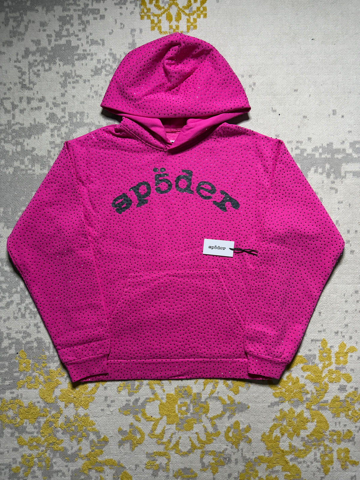 Sp5der pink VVS rhinestone hoodie