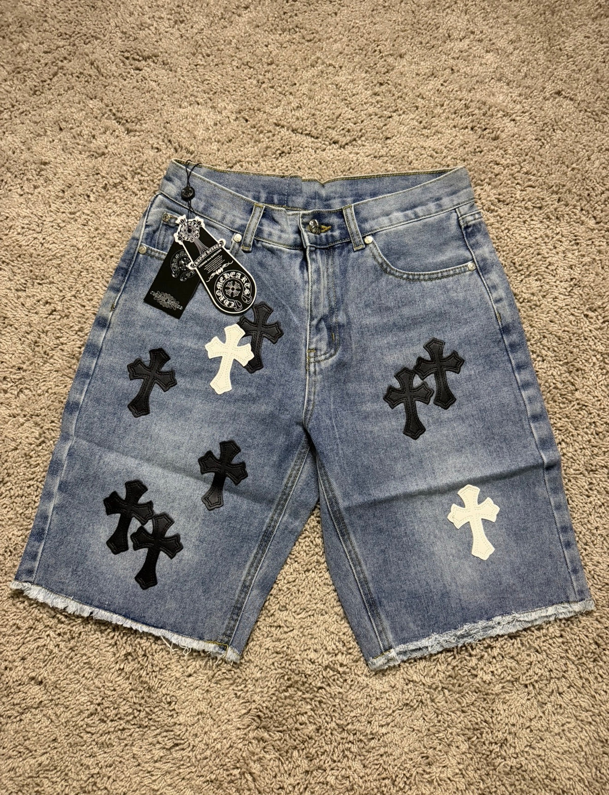 Chrome Hearts light blue jorts