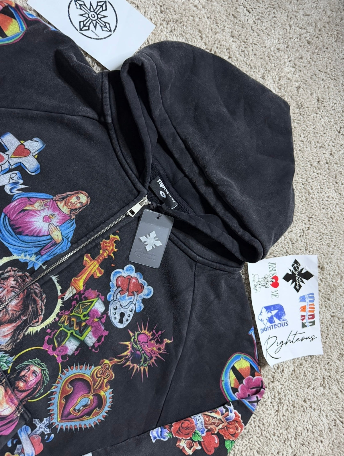 Righteous Black Vintage style Zip Up Hoodie