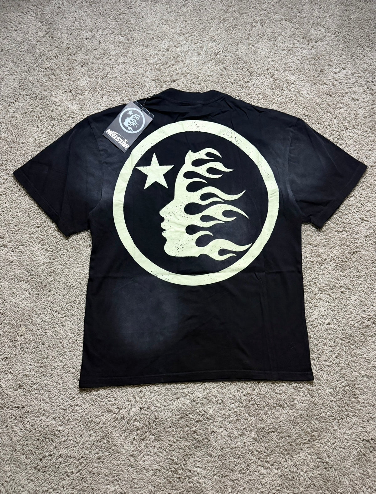 Hellstar shooting star with cream lettering black tee