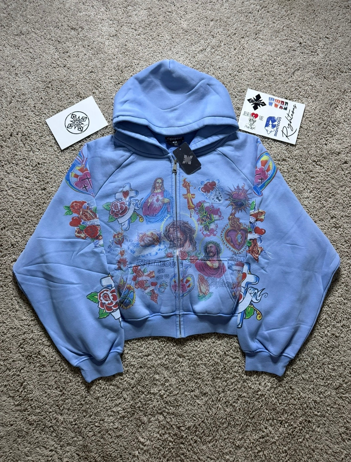 Righteous Blue Vintage Style Hoodie