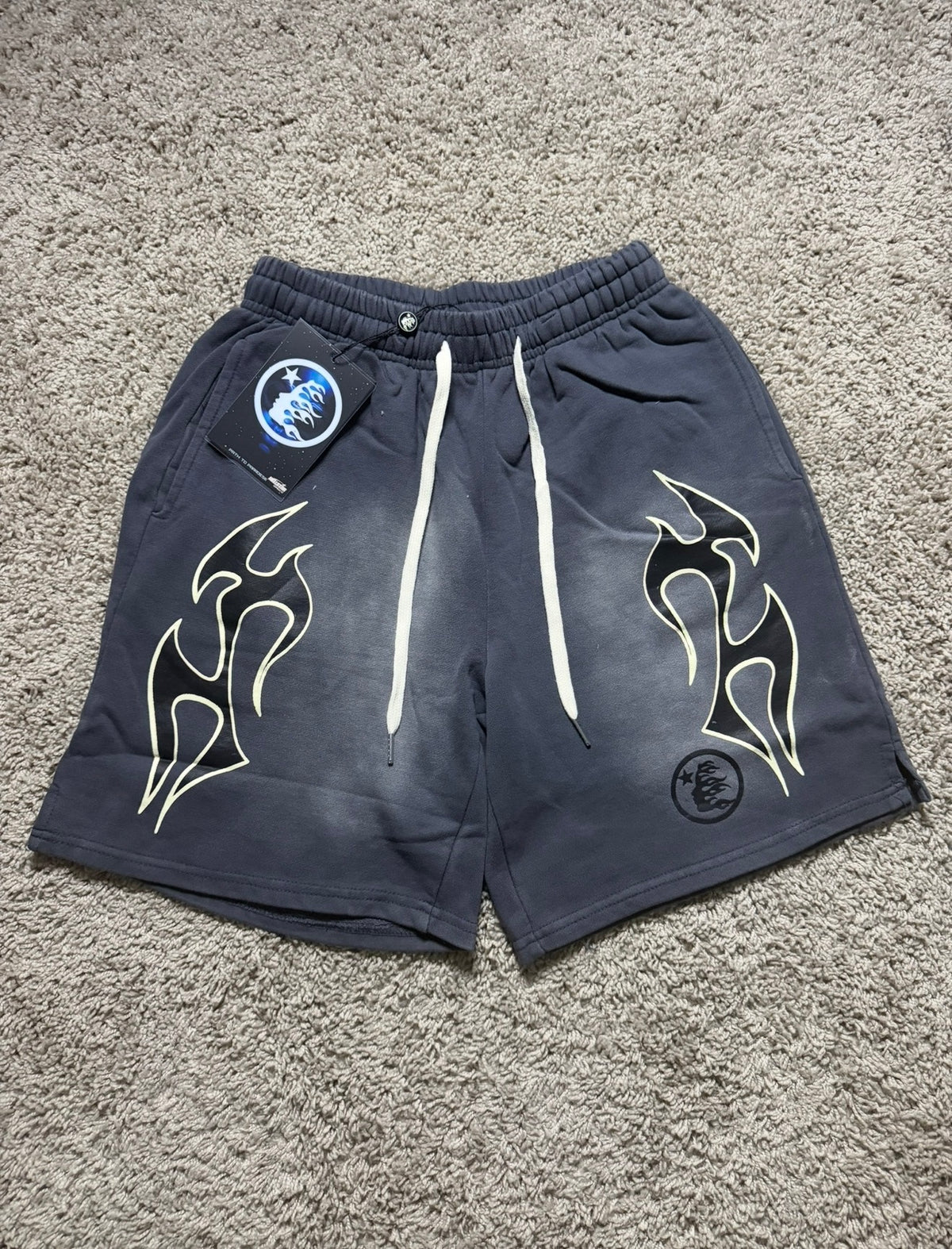 Hellstar Dark Grey Shorts With Black flame