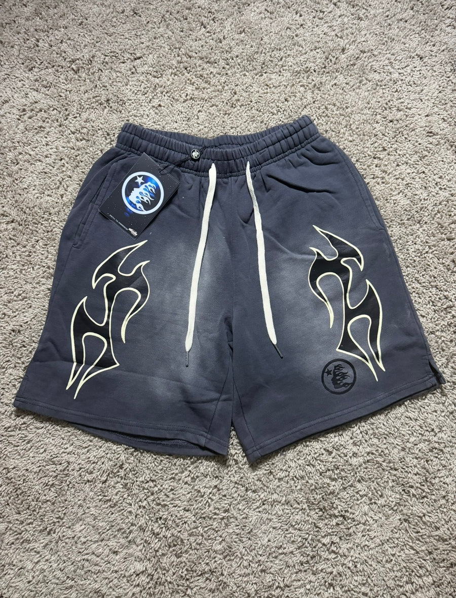Hellstar Dark Grey Shorts With Black flame