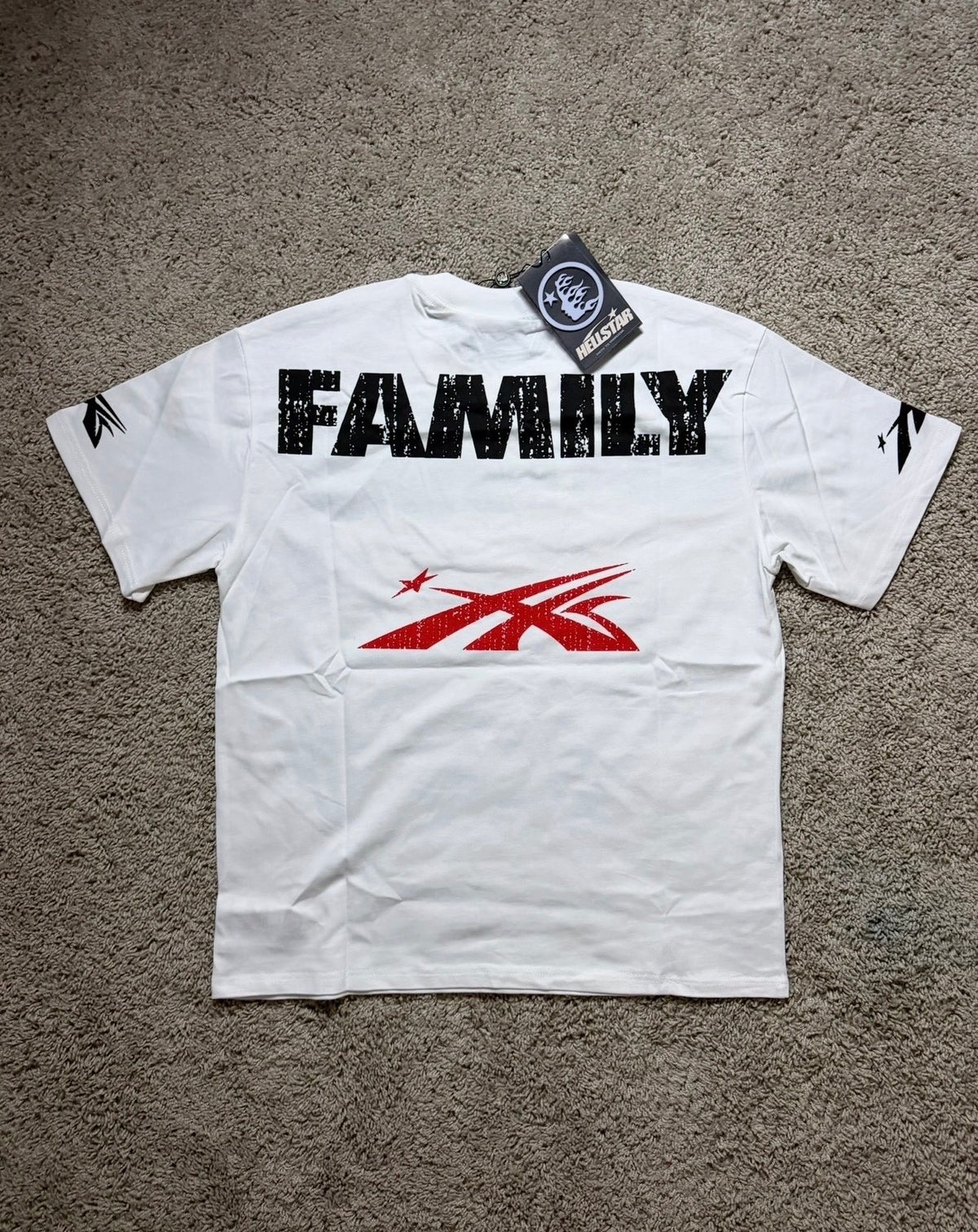 Hellstar White sports Family Tee with red accents