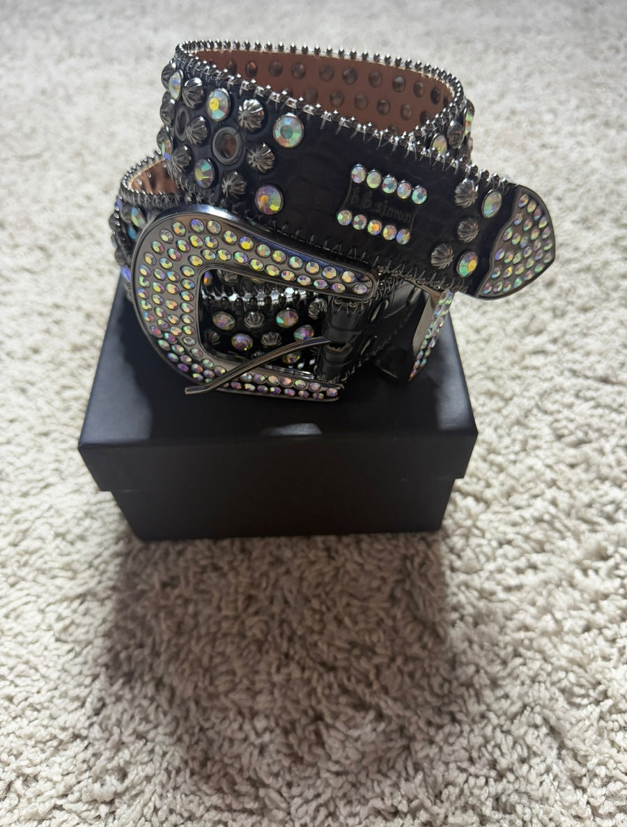 BB.Simon black rhinestone belt