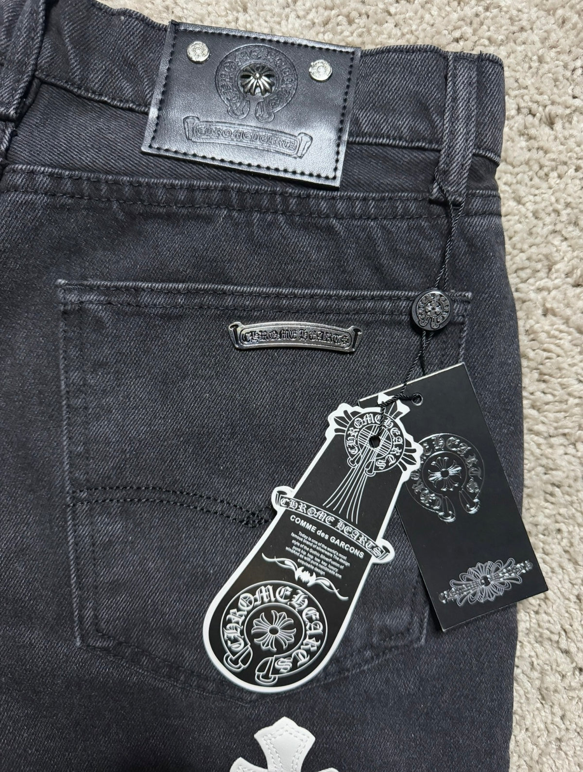Chrome Heart Black Jorts with white crosses
