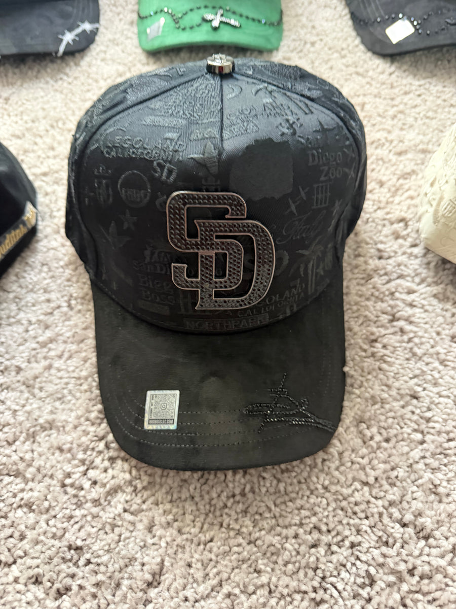 San Diego Padres Custom Rhinestone black Hat