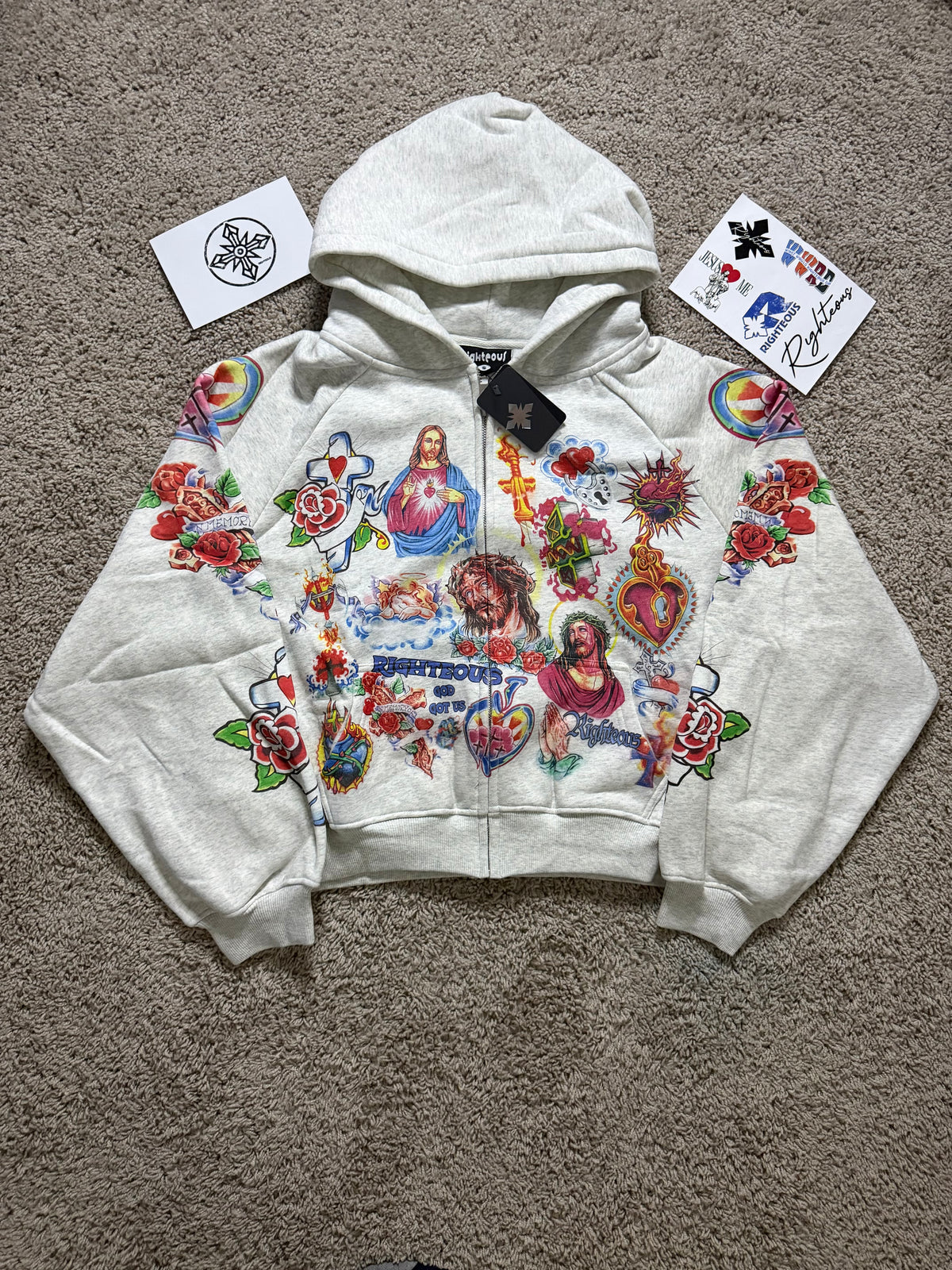 Righteous Grey Vintage Style Hoodie