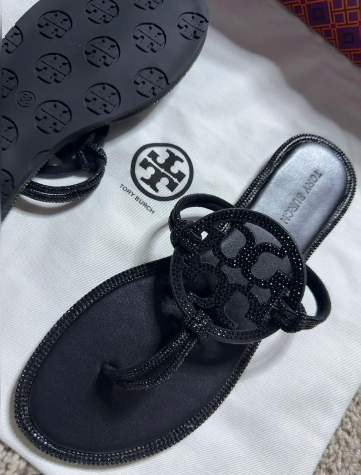 Tory Burch Black Rhinestone Sandals