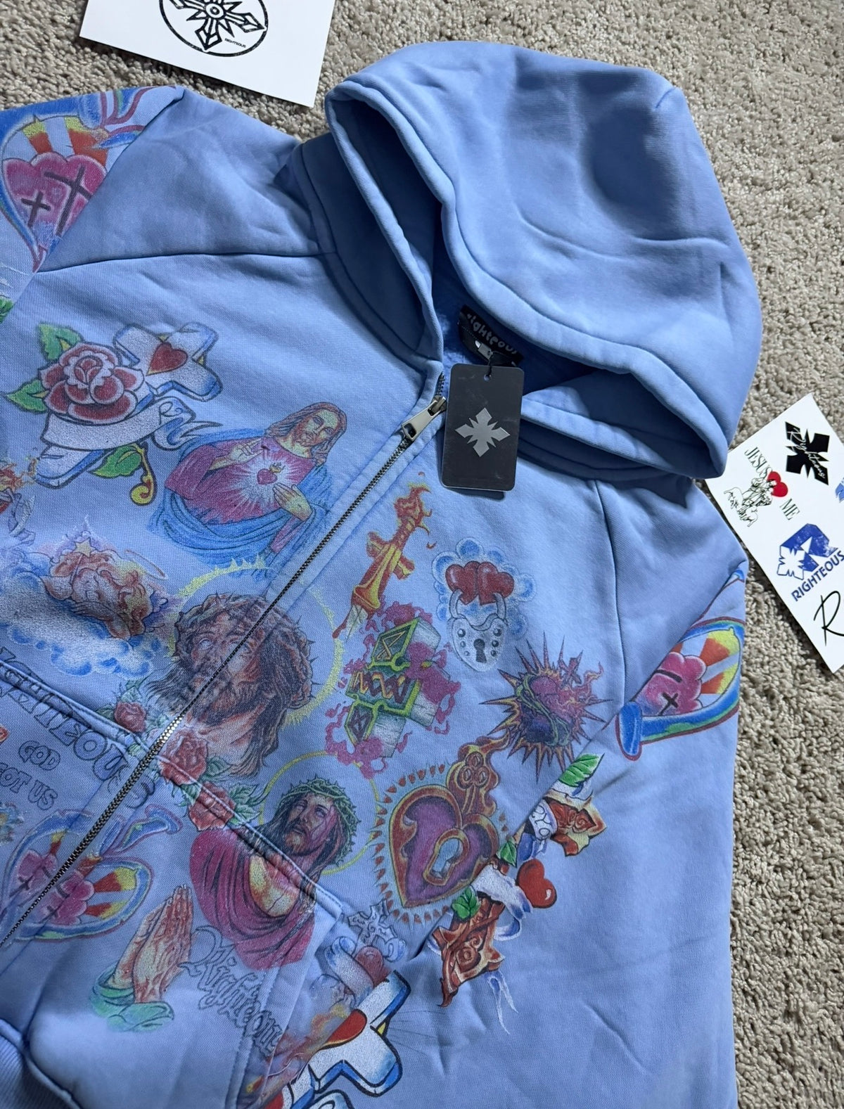 Righteous Blue Vintage Style Hoodie