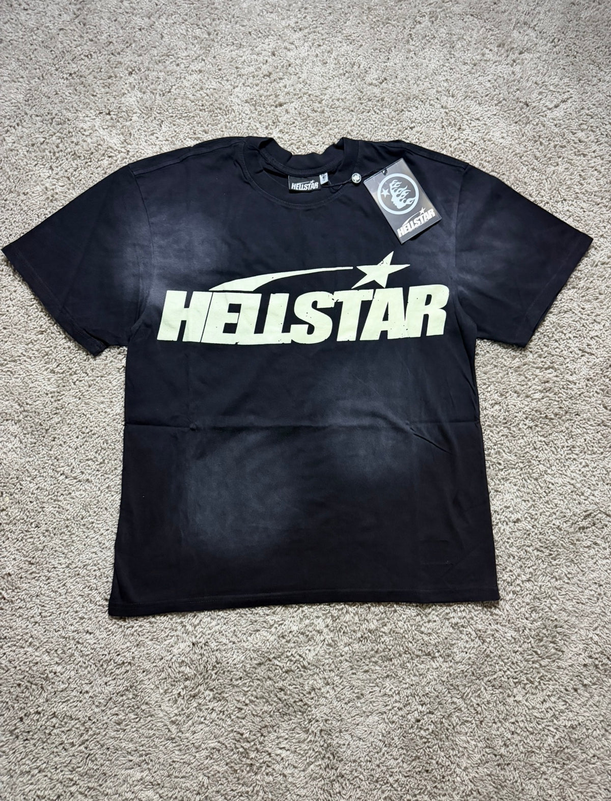 Hellstar shooting star with cream lettering black tee