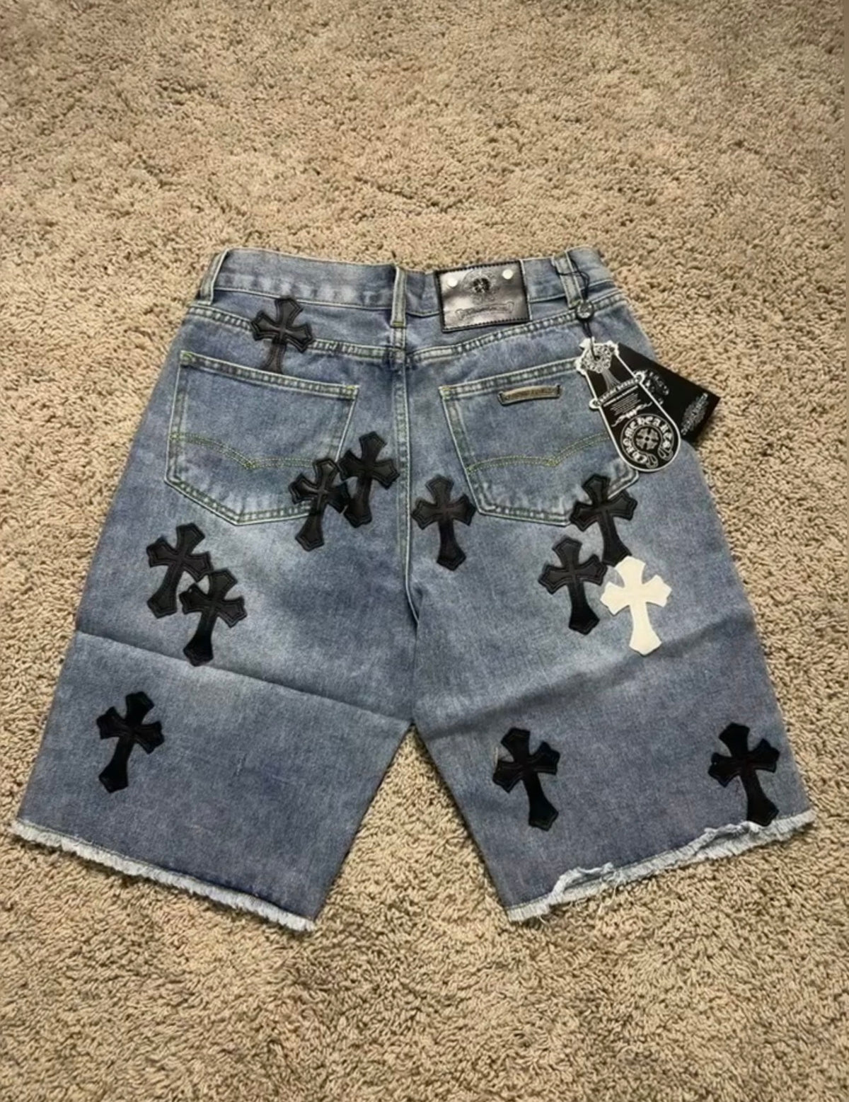 Chrome Hearts light blue jorts