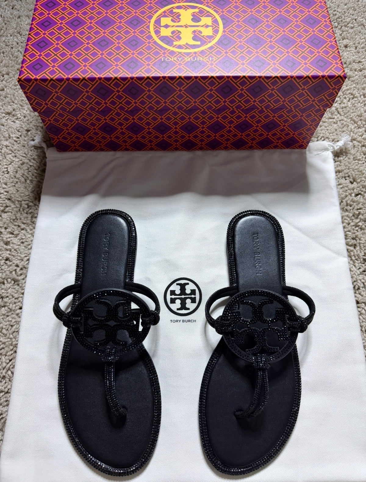 Tory Burch Black Rhinestone Sandals