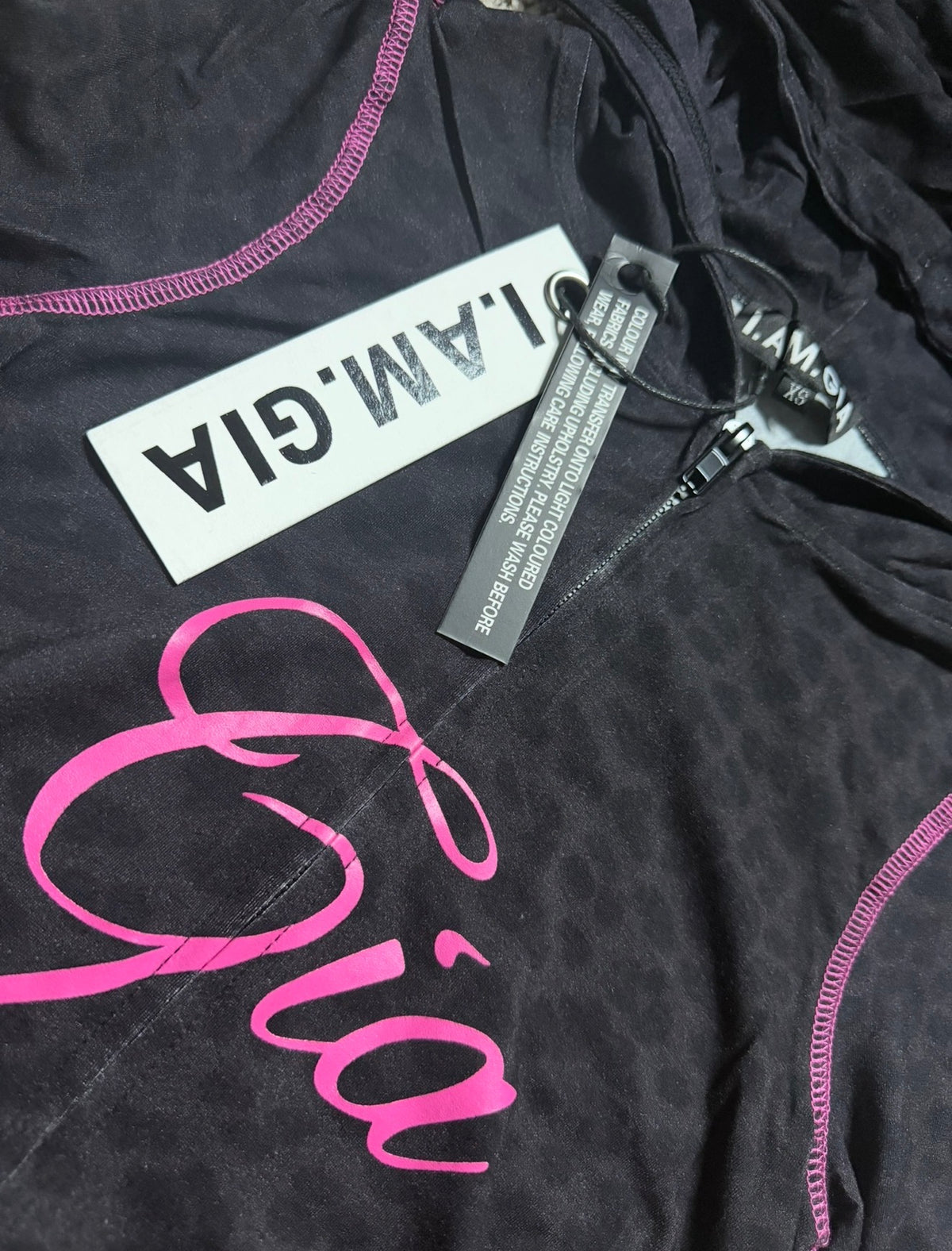 I.AM.GIA black leopard print set with pink lettering