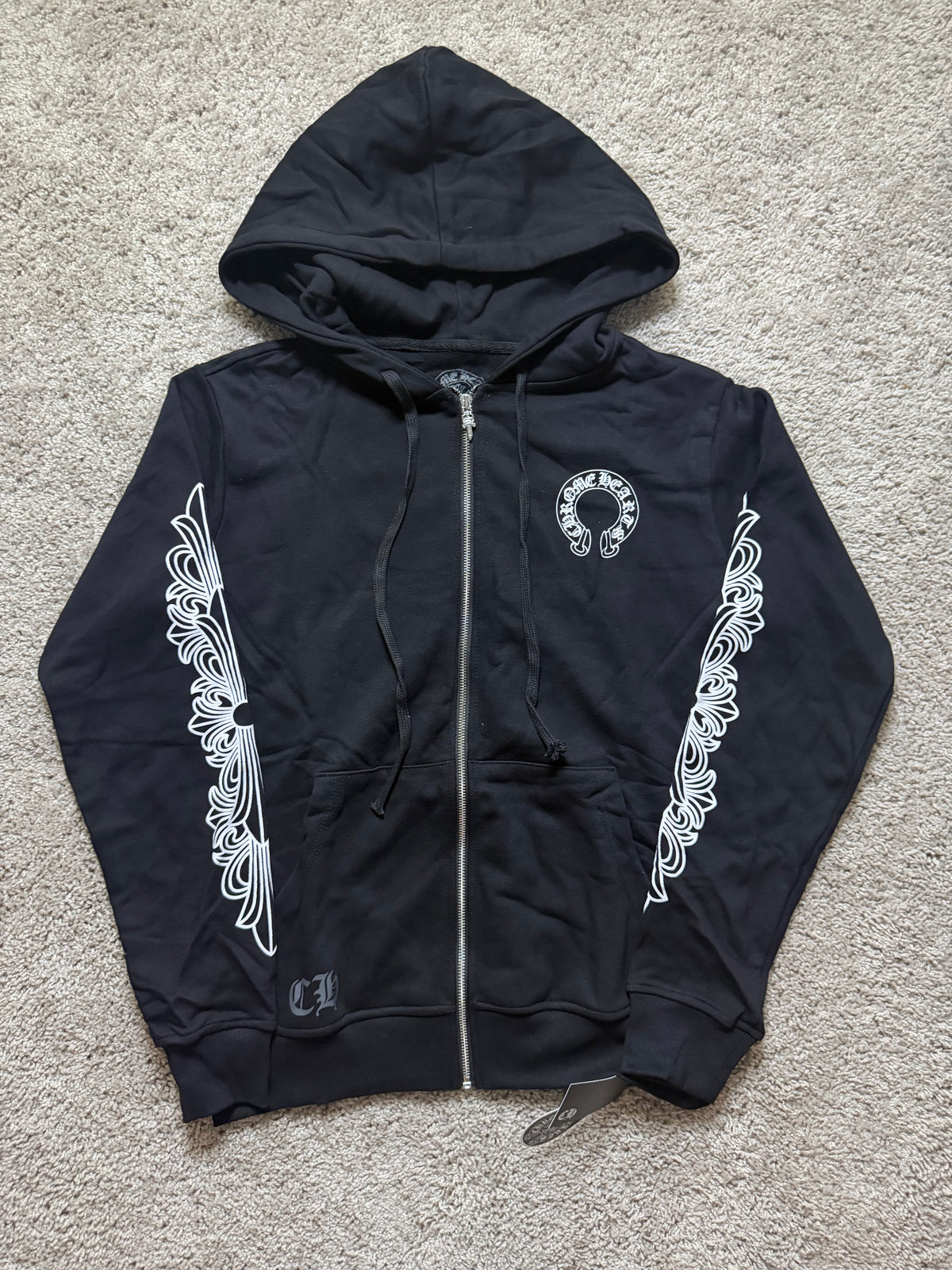 Chrome Full zip Scroll Black Hoodie