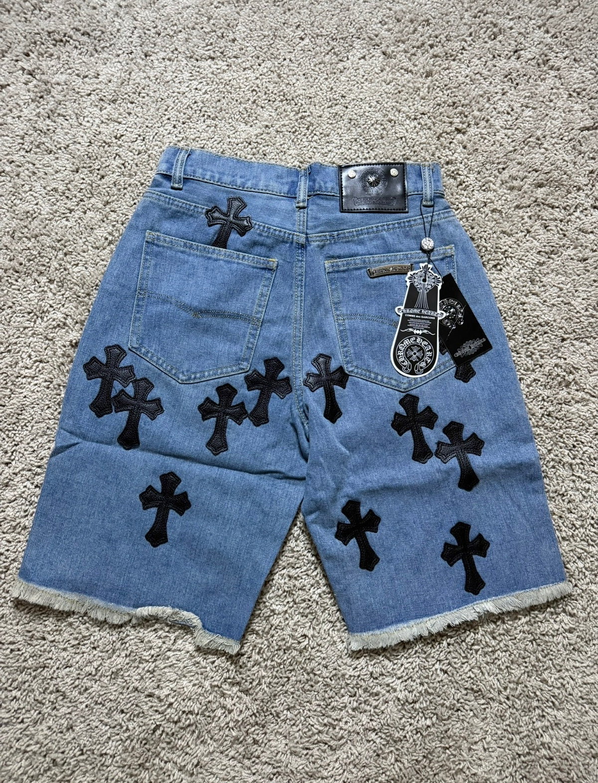 Chrome Heart Jorts Blue With Ripped Ends