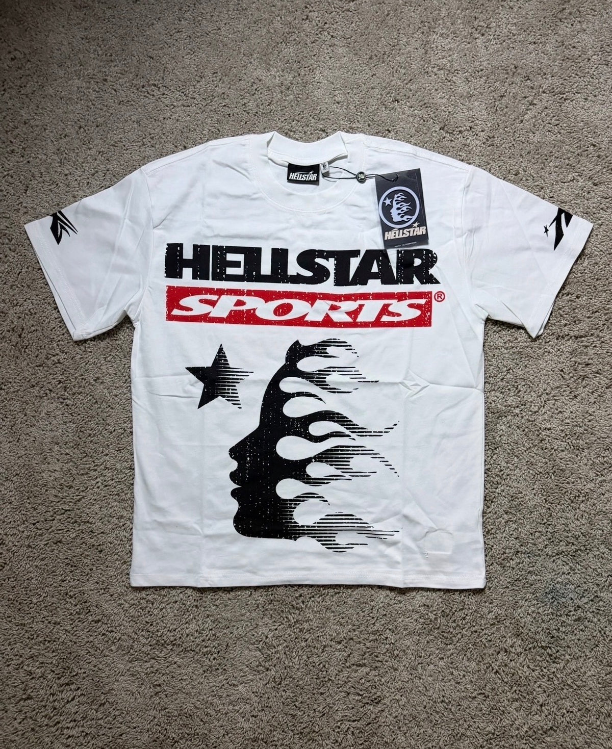 Hellstar White sports Family Tee with red accents