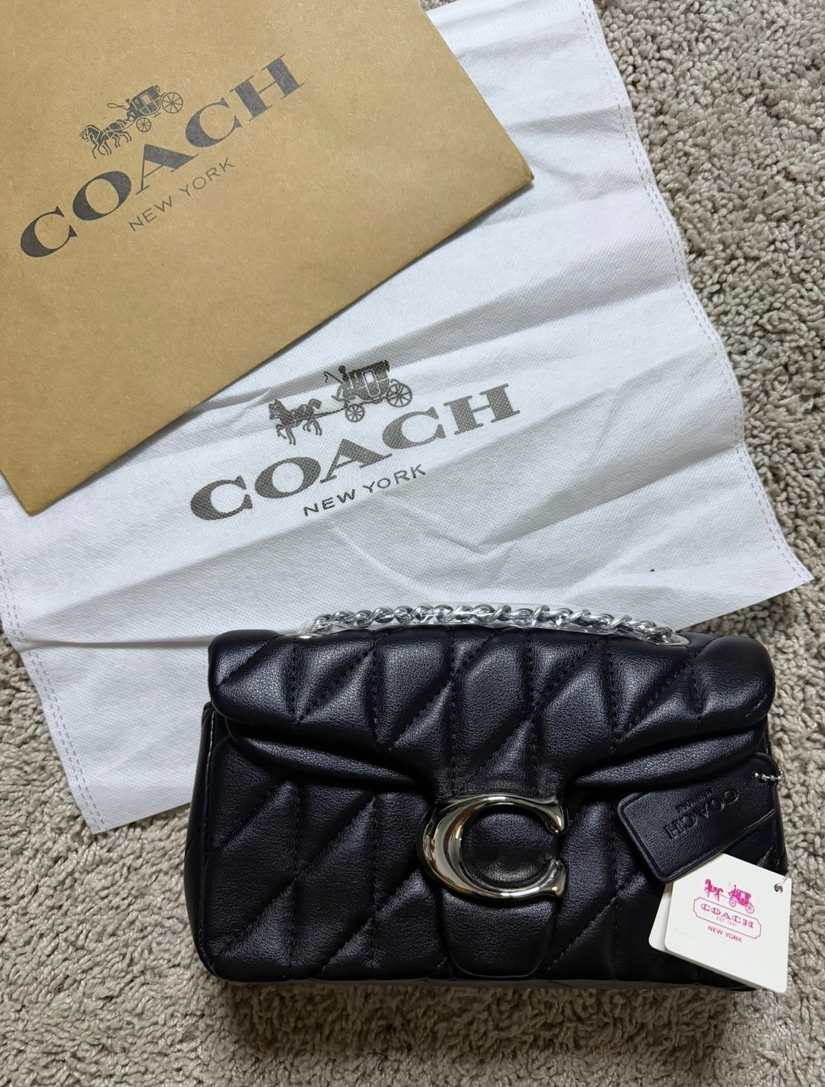Coach Black Quilted Silver C bag