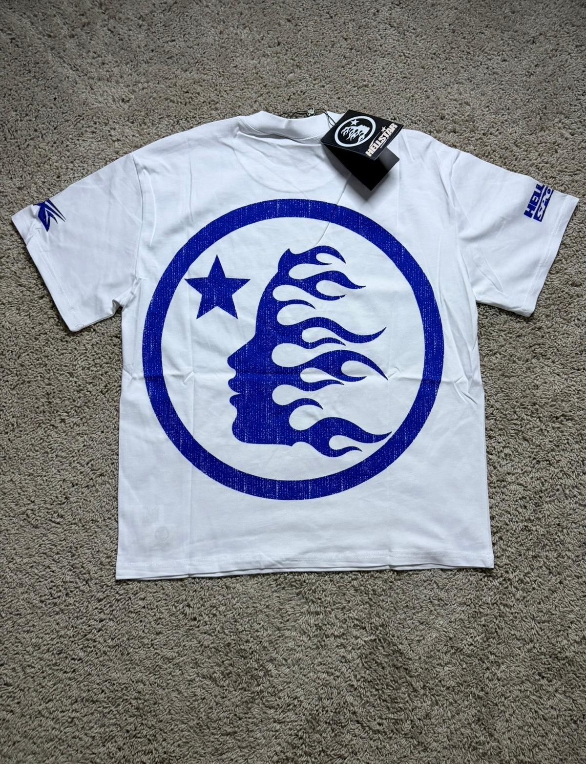 Hellstar White “Beat us” tee with blue accents