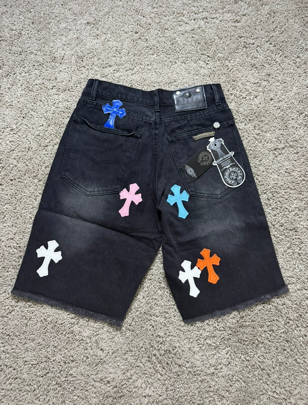 Chrome Heart black multi color cross jorts